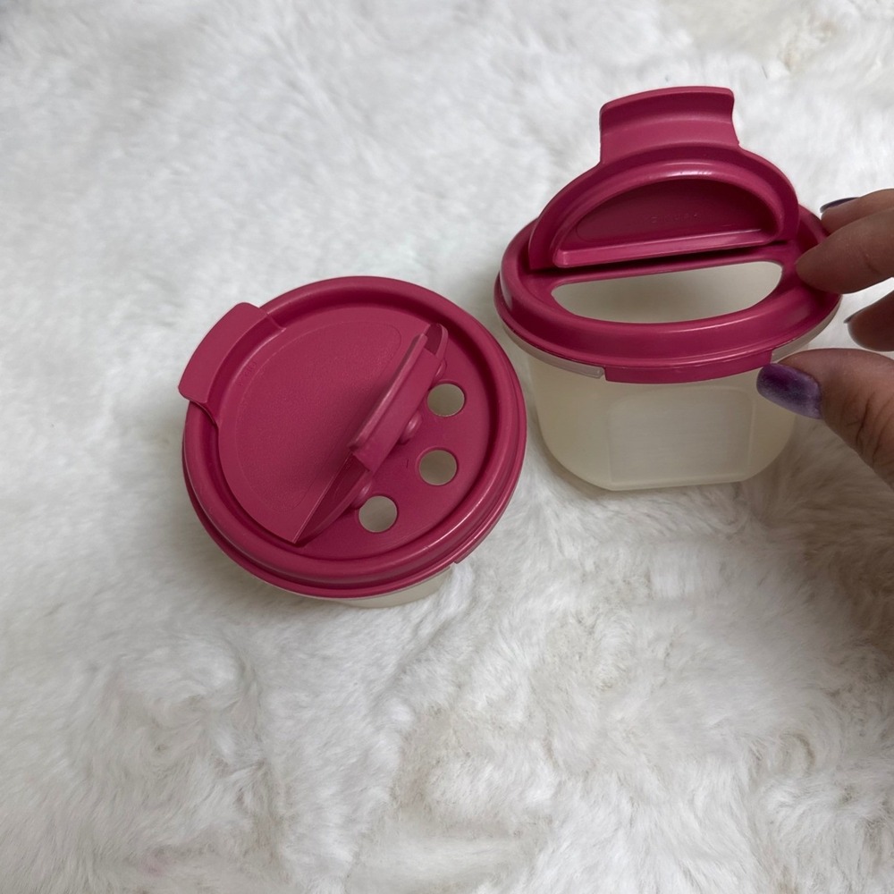 Tupperware Lot of 5 Containers Pink Parmesan Containers & Purple Black Canisters - Picture 2 of 7